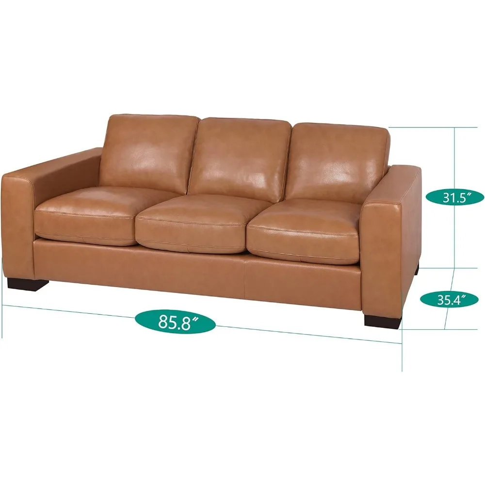 Freya Genuine Leather Sofa - Luxurious Comfort, Goose Feather Cushion Filling, Square Arm Design, Sturdy Block Legs, Elegant Ta