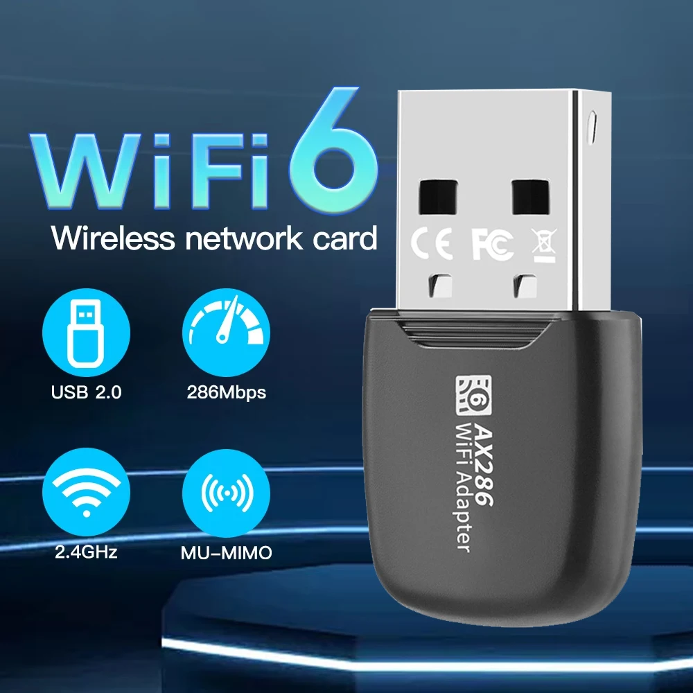 WIFI6 USB Adapter Dongle AX286 USB 2.0 Network Card 2.4GHz Mini Wireless Receiver For PC/Laptop For Win7/10/11 Driver Free