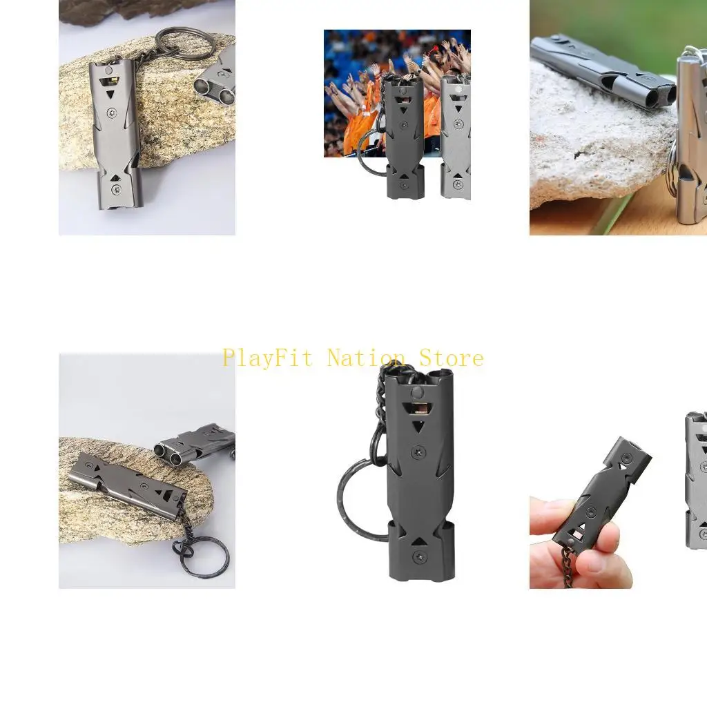 

242F 2 Pcs Emergency Whistles Double Tube Whistles Stainless Steel Whistles