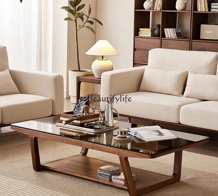 Solid wood North American black walnut solid wood coffee table living room sofa front few retro log wind