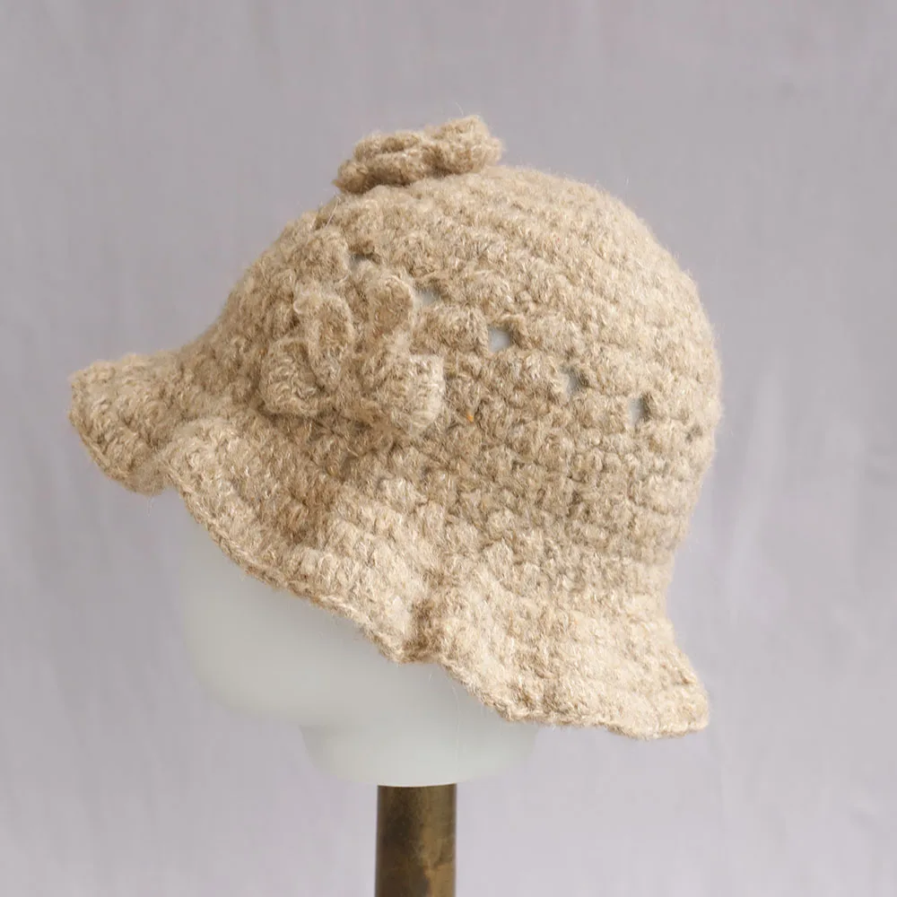 Новинка 2024 года, осенне-зимняя шерстяная панама, женская модная винтажная рыбацкая шляпа, универсальная кепка, фетровая шляпа с цветком, складная шляпа