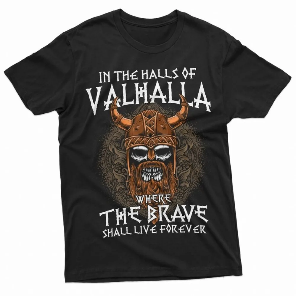 Summer Men Vintage Viking Skull Helmet T-Shirt Norse Valhalla Warrior Short Sleeve Cotton Casual Crew Neck Streetwear Tees