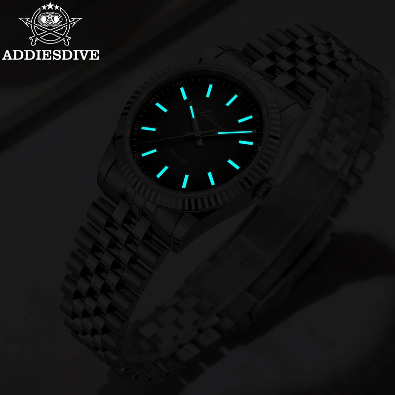 ADDIESDIVE 36mm Men Quartz Watches Luxury Sapphire Glass Super Luminous Watch 100m Waterproof Stainless Steel Wristwatch AD2073