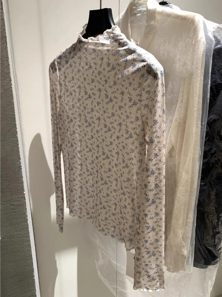 2025 blusas mujer de moda floral gaze blusas coreanas roupas femininas simples túnica chique blusa verão ver através camisas topos