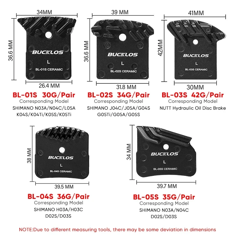 BUCKLOS Bicycle Brake Pads Ceramic MTB Hydraulic Brake Pad Disc Brake Pad for Bicycle Brake Part Fit Shimano L05A J04C H03C NUTT