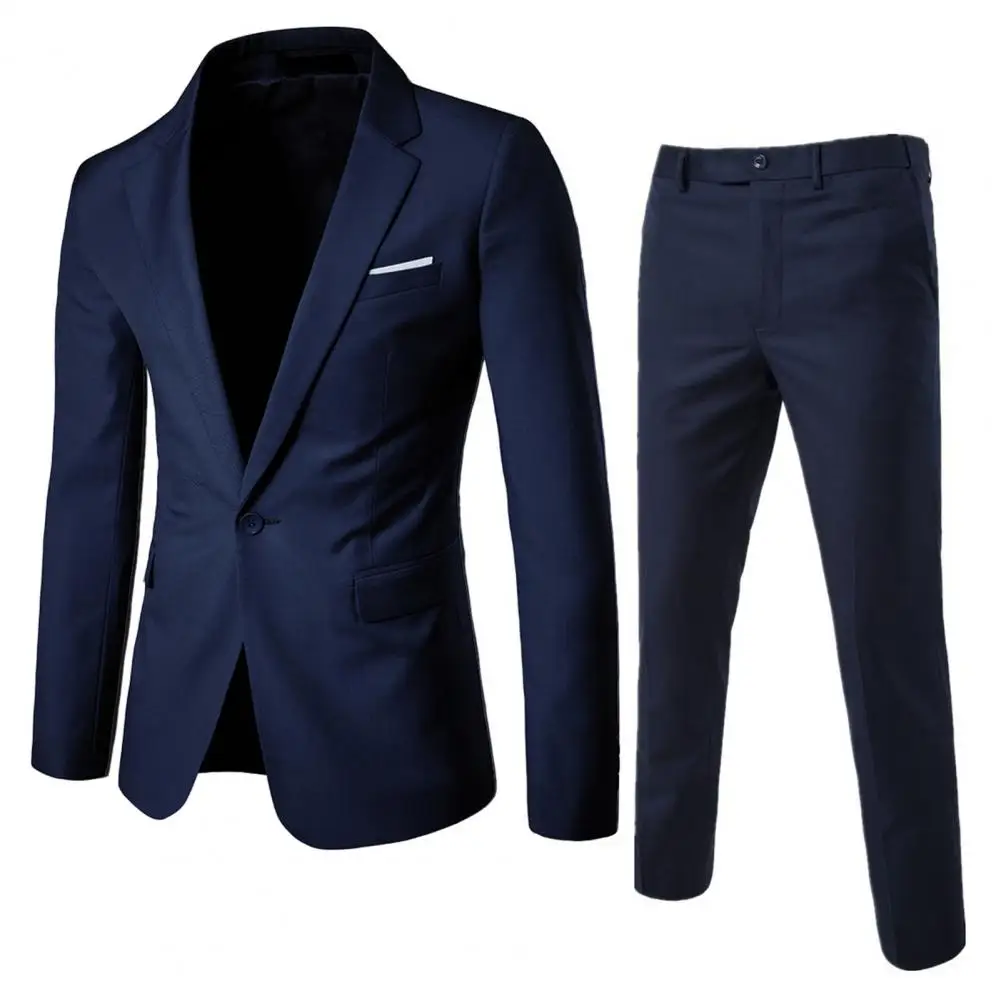 2024 Men Business Blazer Suit Pants Set Lapel Long Sleeve Single Button Pockets Suit Coat Slim Long Pants Blazer Set Workwear