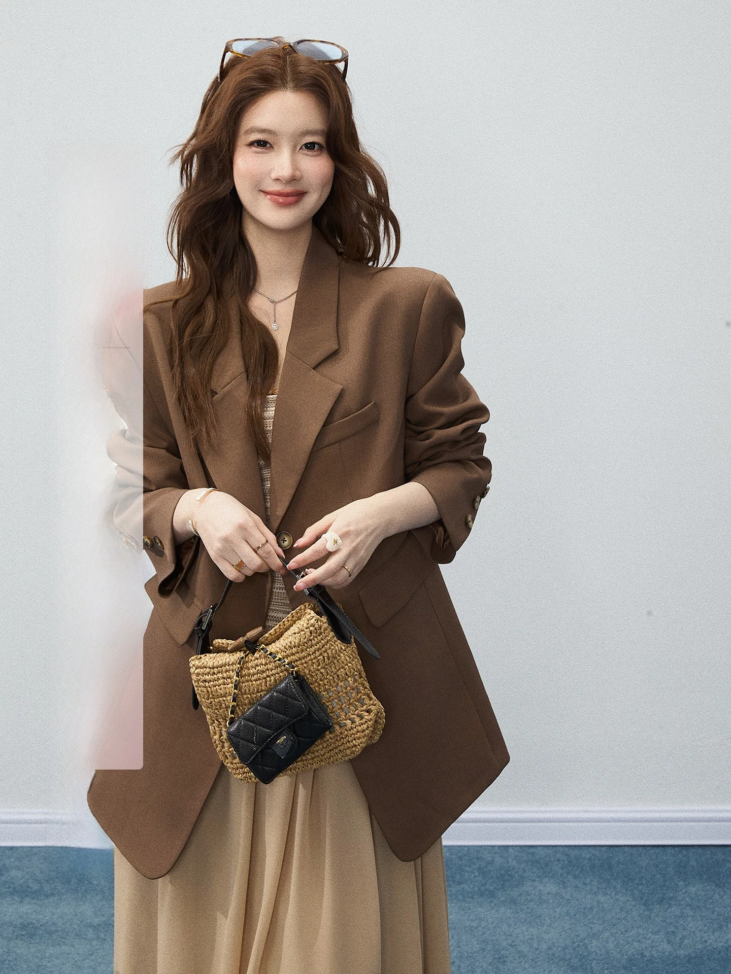 

Xiebu Rou Vintage Suit Collar Long Sleeve Women's Jacket Autumn New Style Elegant Medium Length Loose Top Casual Style