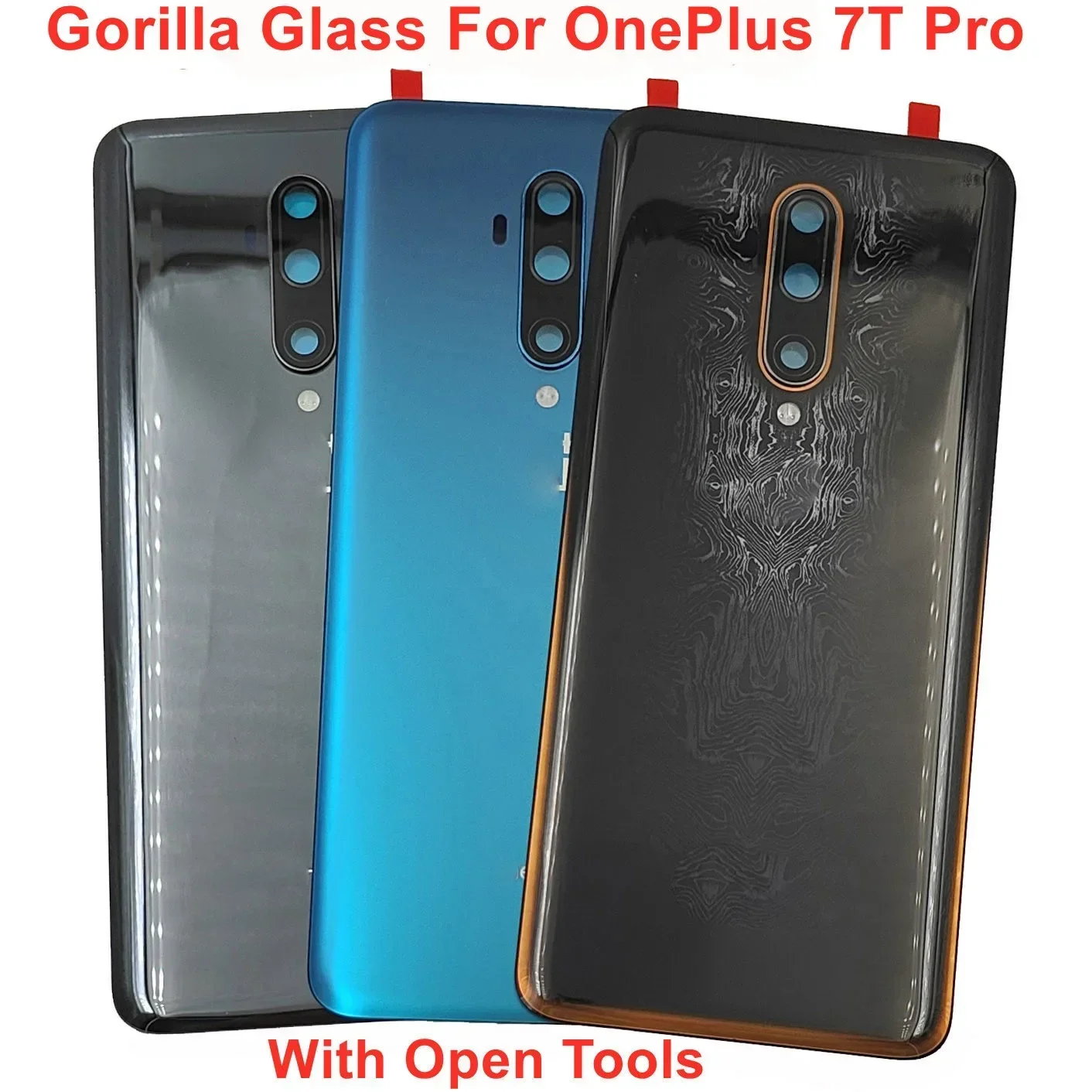 A+++ Gorilla Glass Back Lid Door For OnePlus 7T Pro Battery Cover Hard Rear Housing Panel Case With Camera Lens Adhesive Glue