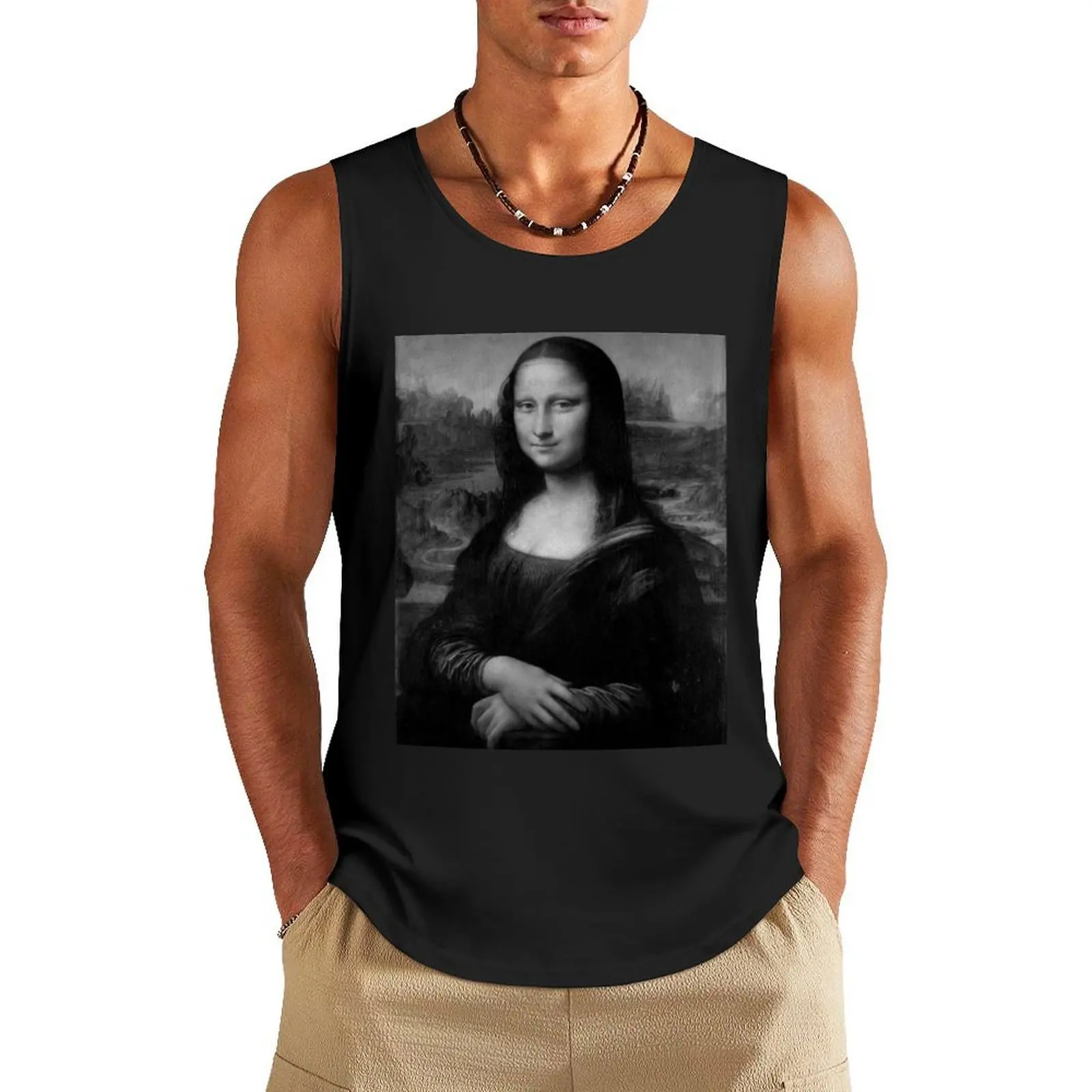 

Mona Lisa Black and White Version Tank Top cool things summer 2025 male top