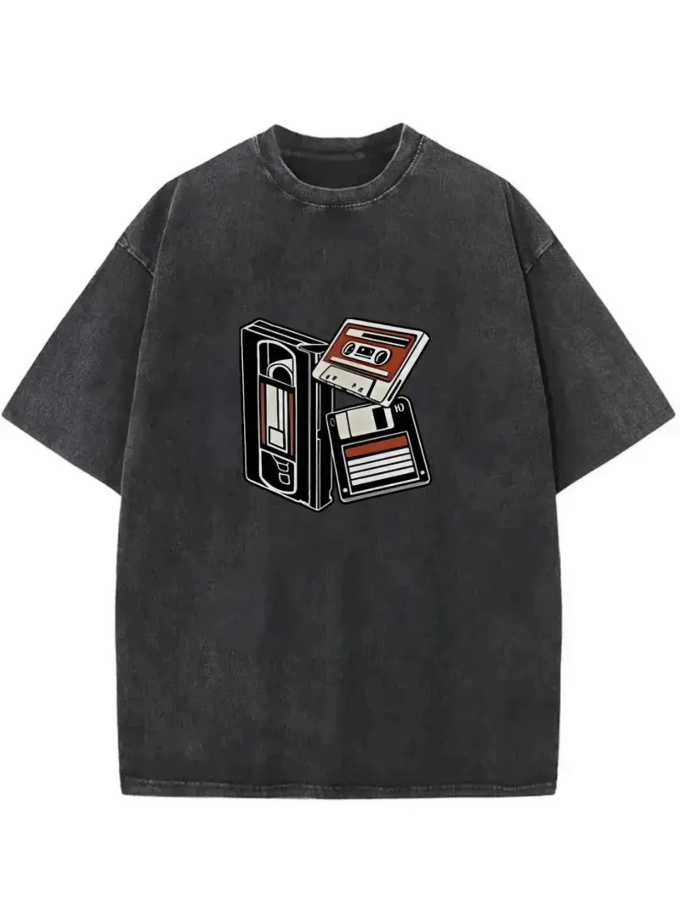 Men's Washed Vintage T-Shirt - Loose Street Style Top, Soft and Breathable Fabric Suitable for Concerts, Parties, and Everyday Wear - Dark Background with Vintage Pattern Design, Machine Washable Urban Fashion Top, Trendy Youth Clothing, Comfortable Casual Style, Street Style Outfit