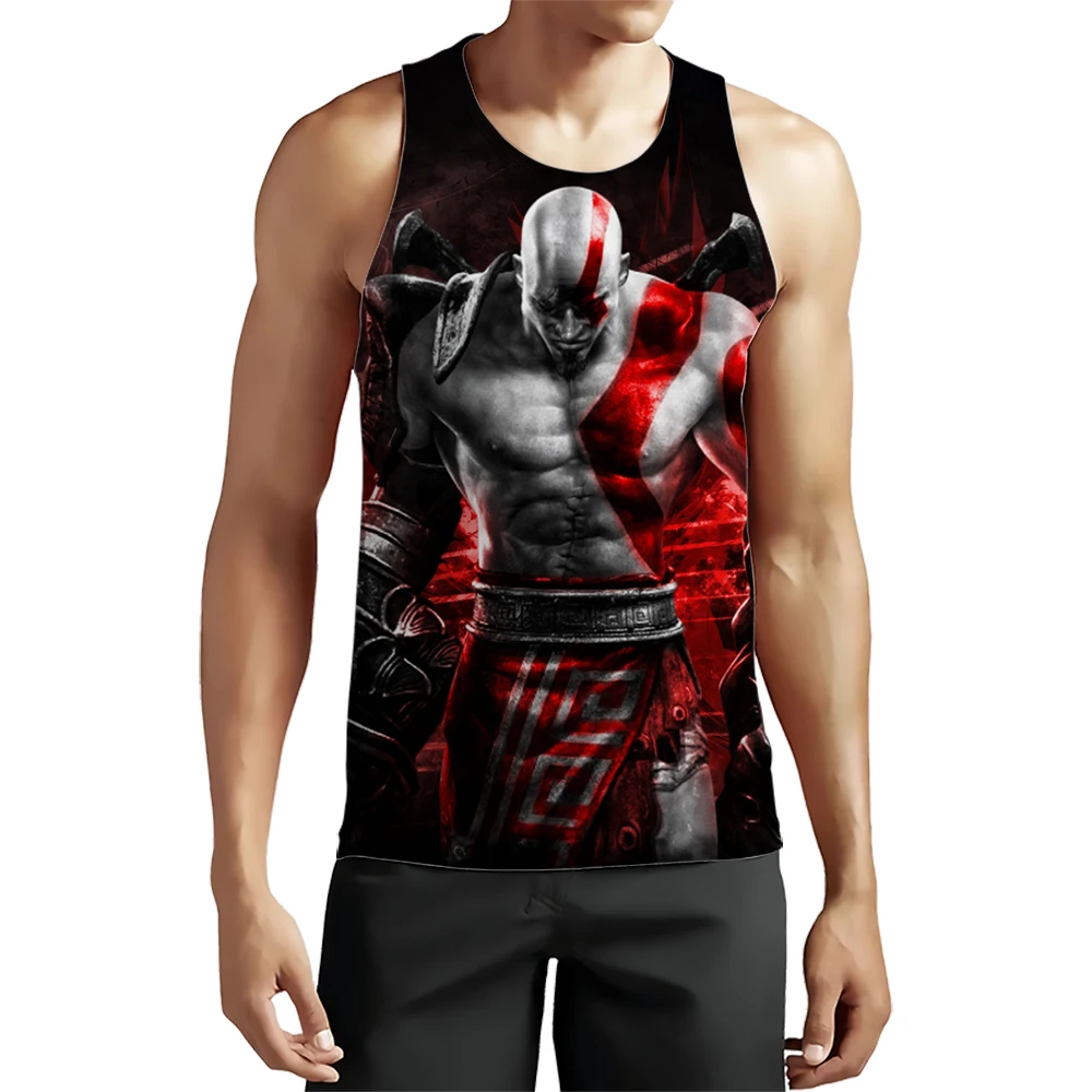 MSIEESO Men Tank Tops Kratos God of War 3D Graphics Vest Fashion Women Outdoor Fitness Sleeveless O-Neck Tops Asian Size S-5XL