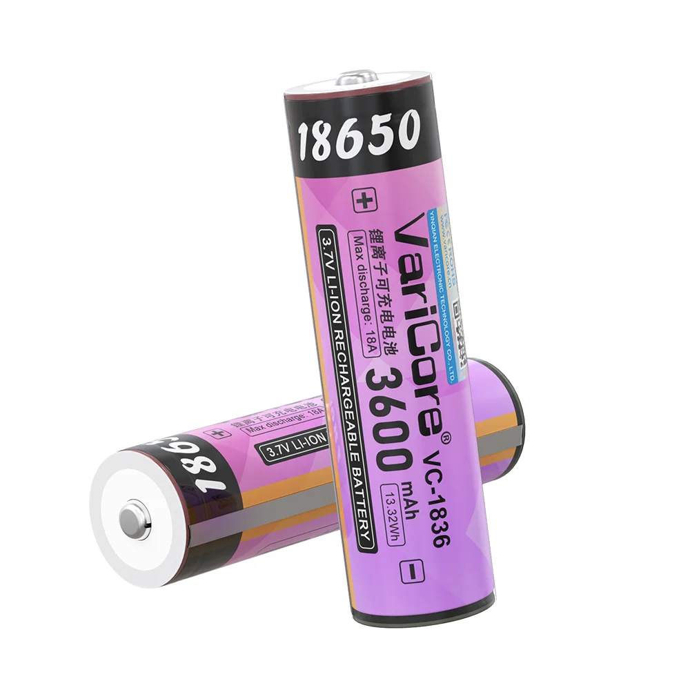VariCore VC-1836 con PCB 18650 3,7 V 3600 mAh batería de litio recargable de gran capacidad para linterna y equipos eléctricos, etc.