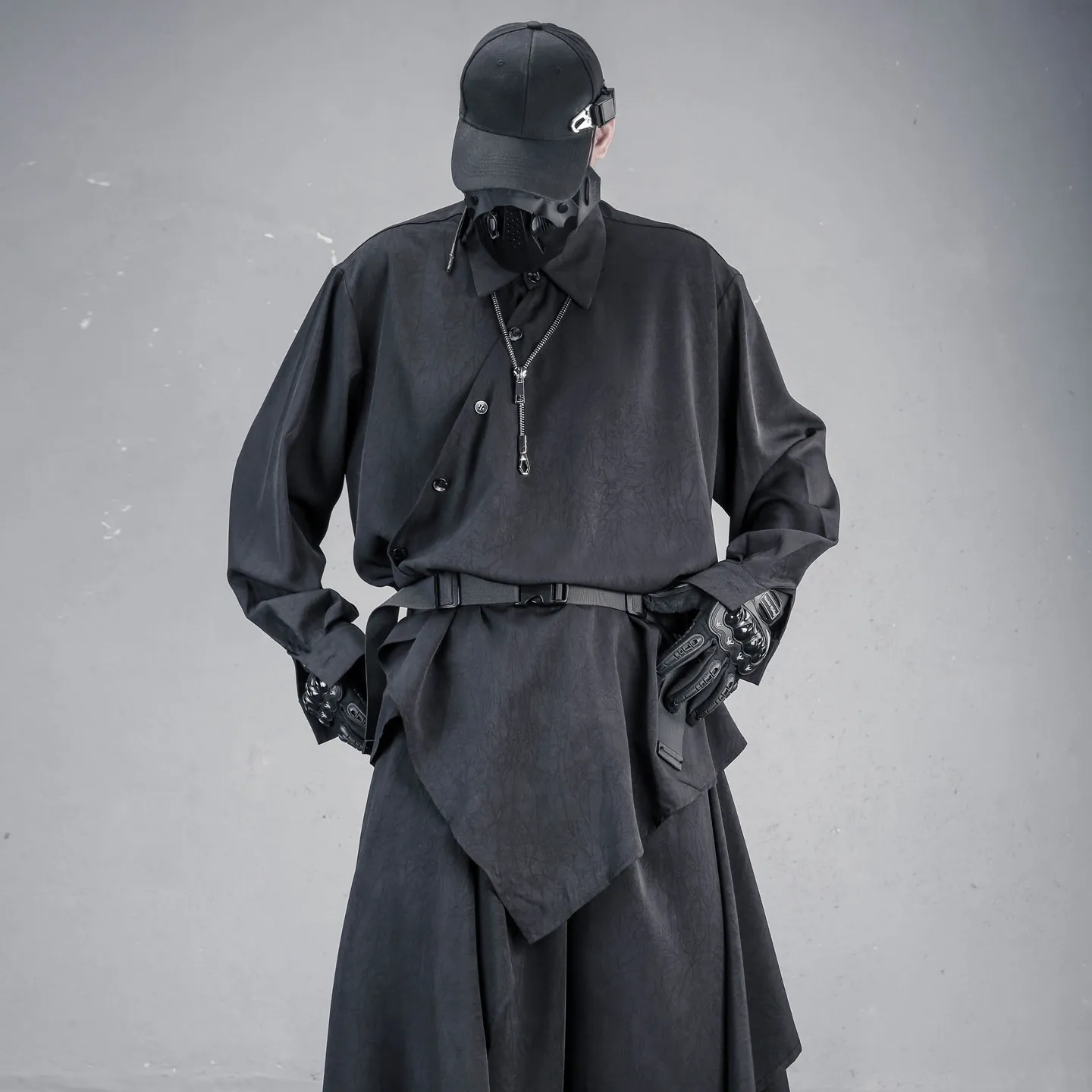 Designer Style Oblique Placket Loose Oversized Long Sleeves Shirt Neutral New Chinese Style Can Be Cinched Blouse