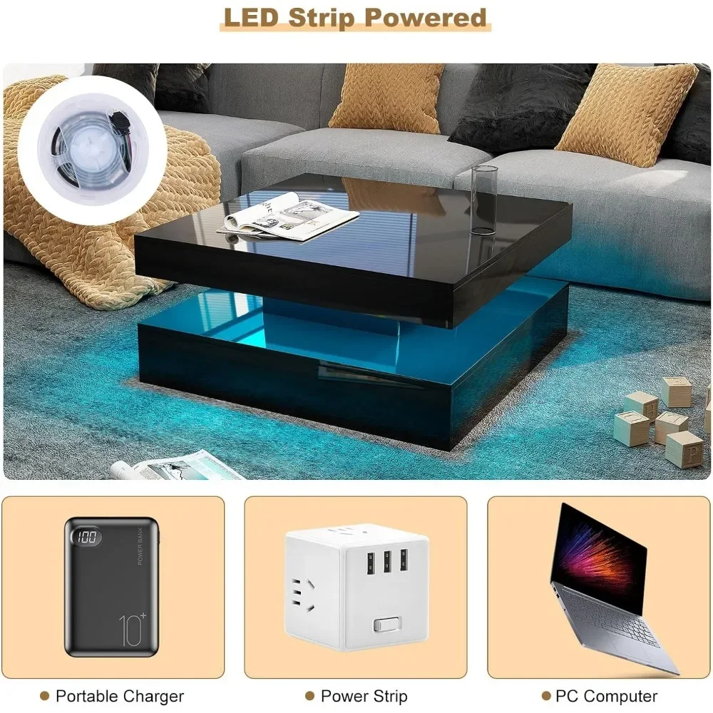 Black LED Coffee Table for Living Room Restaurant Tables Cocktail Tea Table for Home Office Reception (Black) Furniture Dining