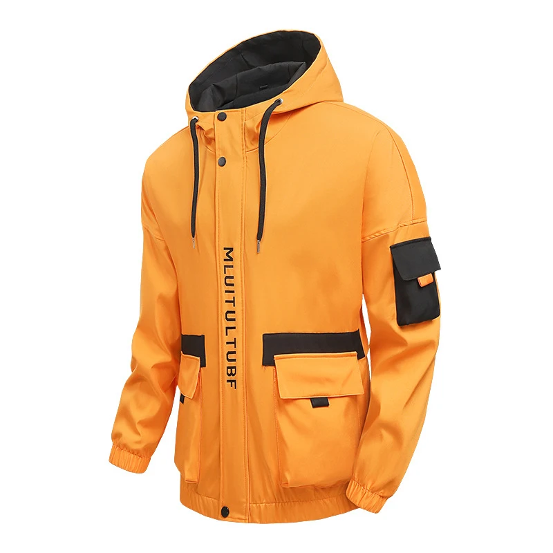 Spring Autumn Men's Bomber Jacket Fashion Men Streetwear Hip Hop Uniform Hooded Coats Outdoor Men Windbreaker Zipper Jacket 5XL