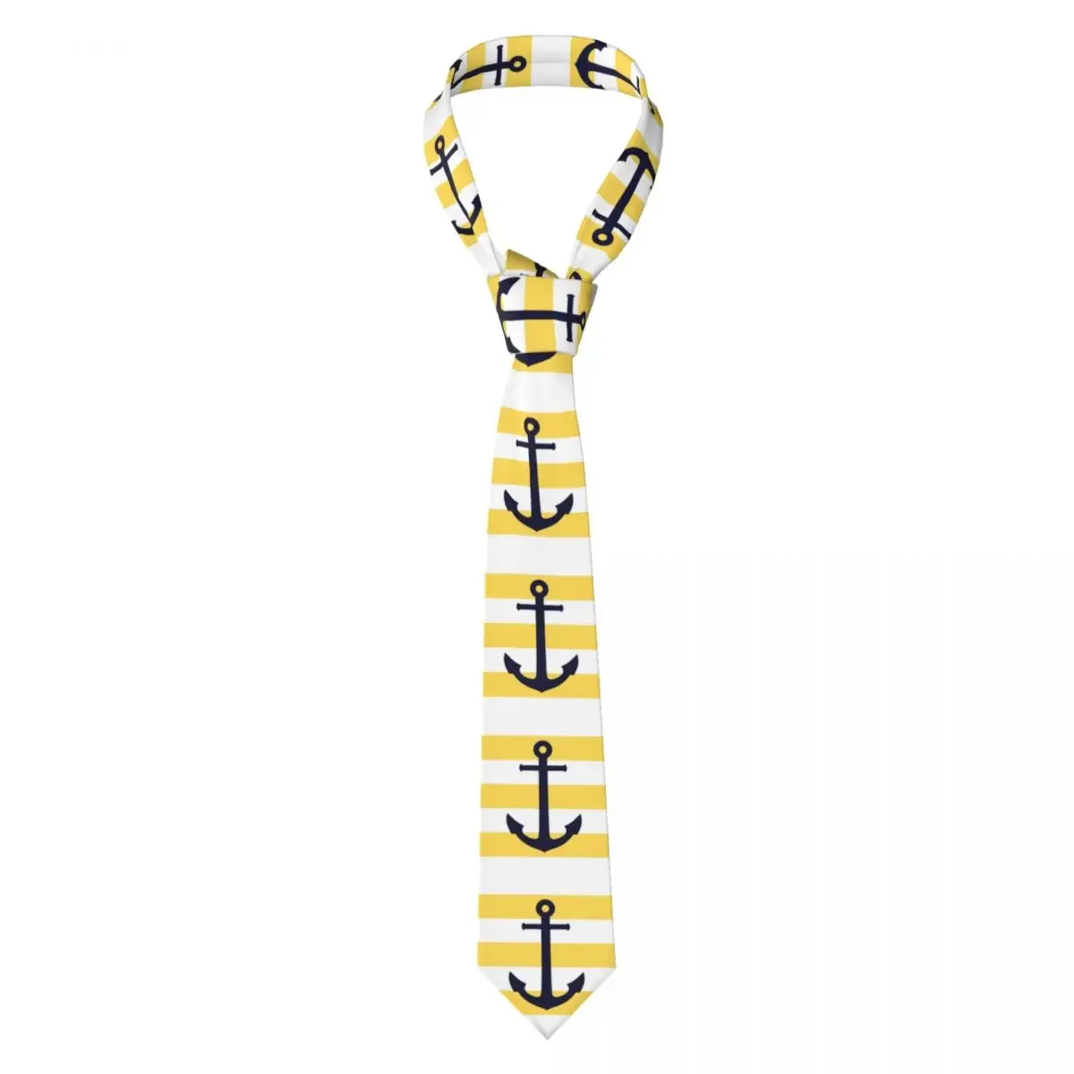 

Custom Nautical Navy Blue Anchor Yellow Stripes Necktie Mens Mens Suit Tie Sailing Sailor For Thanksgiving Day