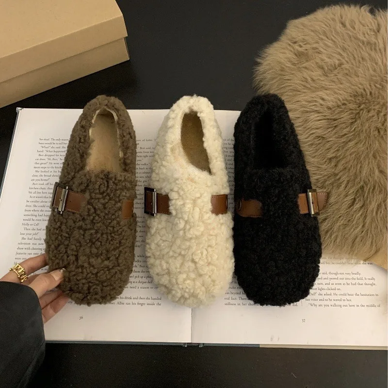 

Ladies' Slip-On Furry Shoes Flat Bottom Autumn Winter Warm Fleece Lazy Person's Shoes Casual Fashion Single Shoes for Women