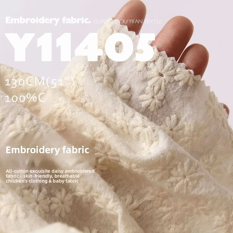 

Pure Cotton Daisy Embroidery Fabric for Breathable Childrens Clothing Dress Handmade Diy Sewing Material Cloth Fabrics