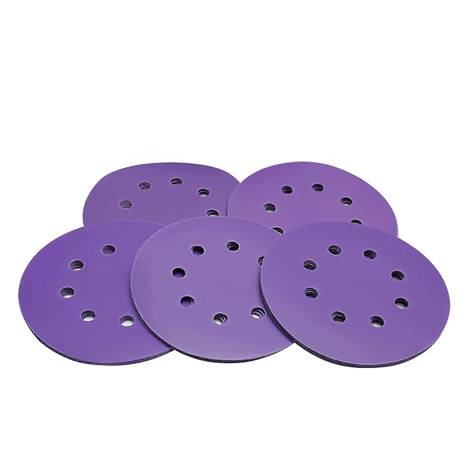 

100PCS 5 Inch 8 Hole Sanding Discs Hook and Loop Sanding Paper Purple Film Ceramic Abrasive Orbital Sander Pads for Automotive