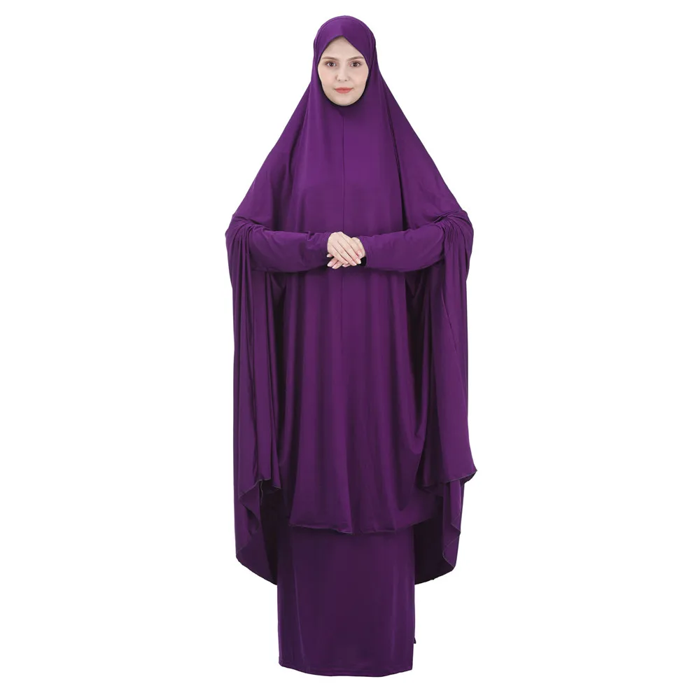 Eid Hooded Muslim Women Hijab Dress Prayer Garment Gowns Abaya 2 Piece Long Khimar Ramadan Gown Abaya Skirt Set Islamic Clothes