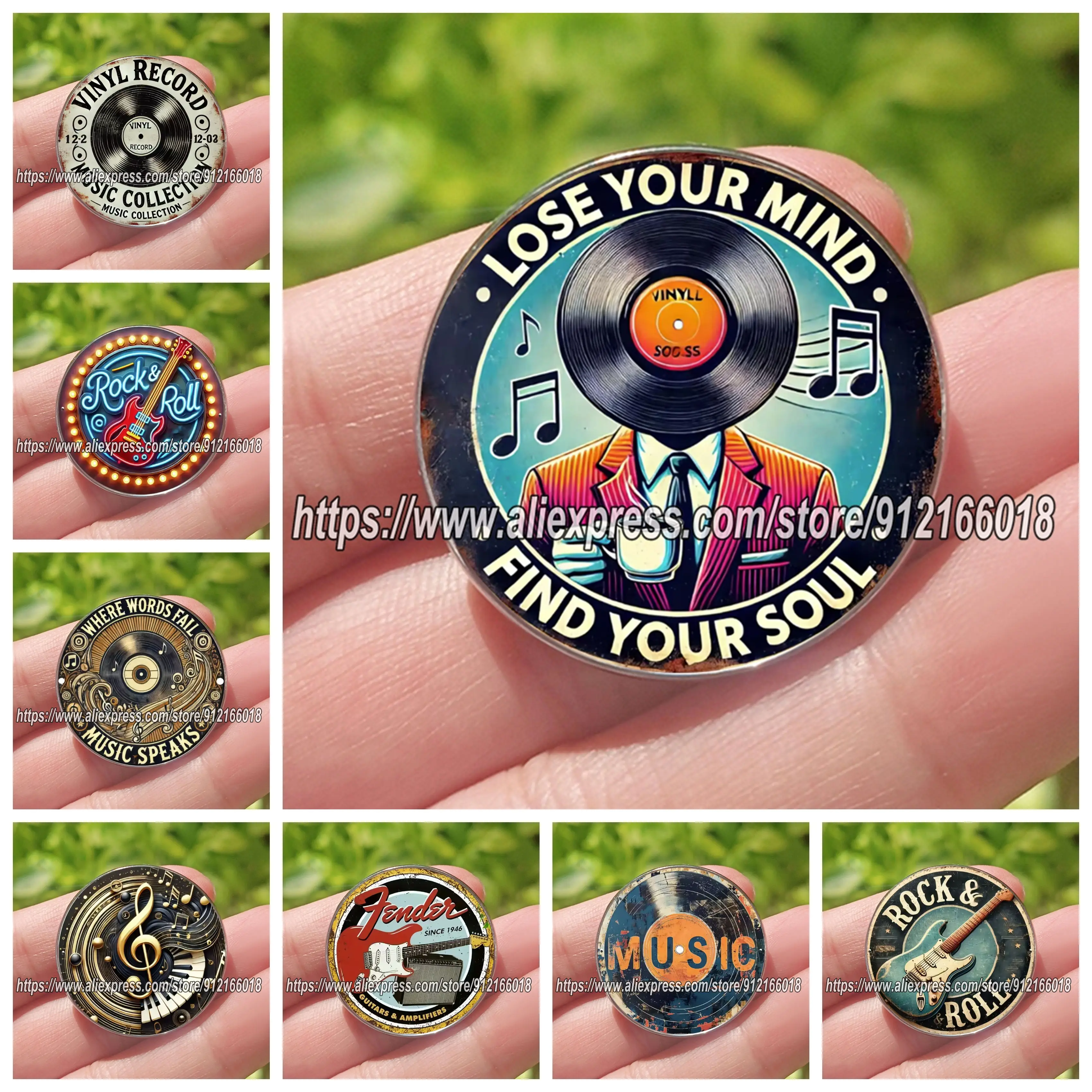 1 Uds. Broche de registro Vintage de acero inoxidable, alfileres de signo musical I Love, insignia para perder la mente, encontrar tu alma para mochila