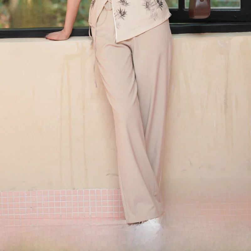 

Ele Modal Mixed High Waist Straight Leg Wide Leg Pants Women's Summer 2025 Faionable Versatile Modest Chinese Sle