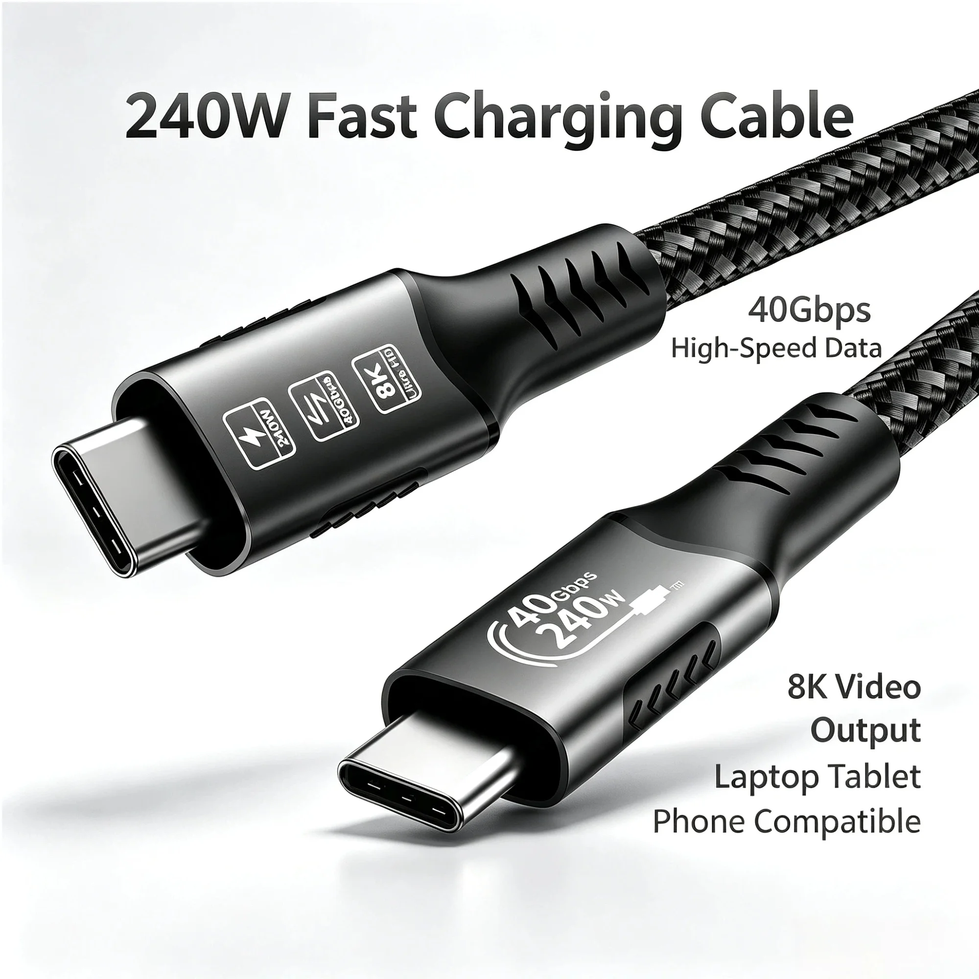 USB4 für Thunderbolt 4 Kabel 40Gbps 8K@60Hz Videoausgang 100W PD-Ladung Typ-C Datenkabel Kompatibel mit Thunderbolt 3