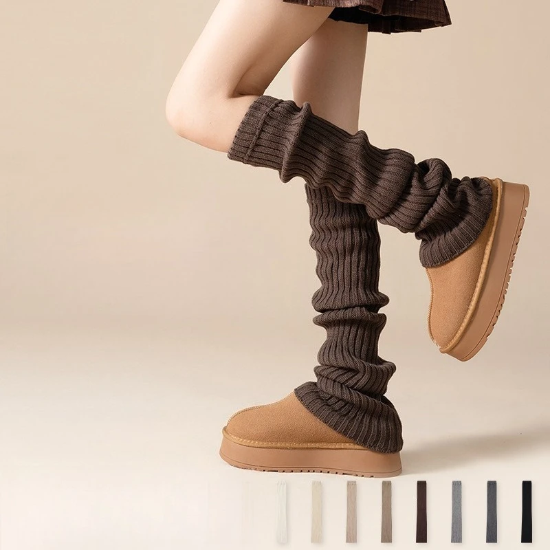 

1 пара осенне-зимних длинных теплых вязаных носков Jk, термостойкие свободные носки в стиле Лолиты для девочек, однотонные белые гетры с зимними сапогами