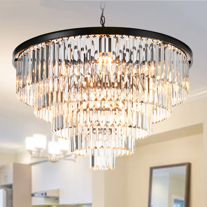 Modern LED Crystal Chandeliers Luminaria Hotel Lobby Black Round Square Luxury Chandelier for Living Pendant Light Lamp