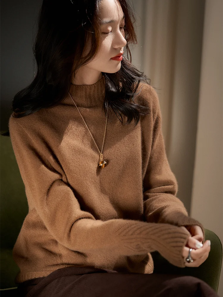 Birdtree-Basic Pullovers For Women, 100%Goat Cashmere, Half High Collar, Soft Elegant Sweaters, Autumn Winter Clothes T40422QM