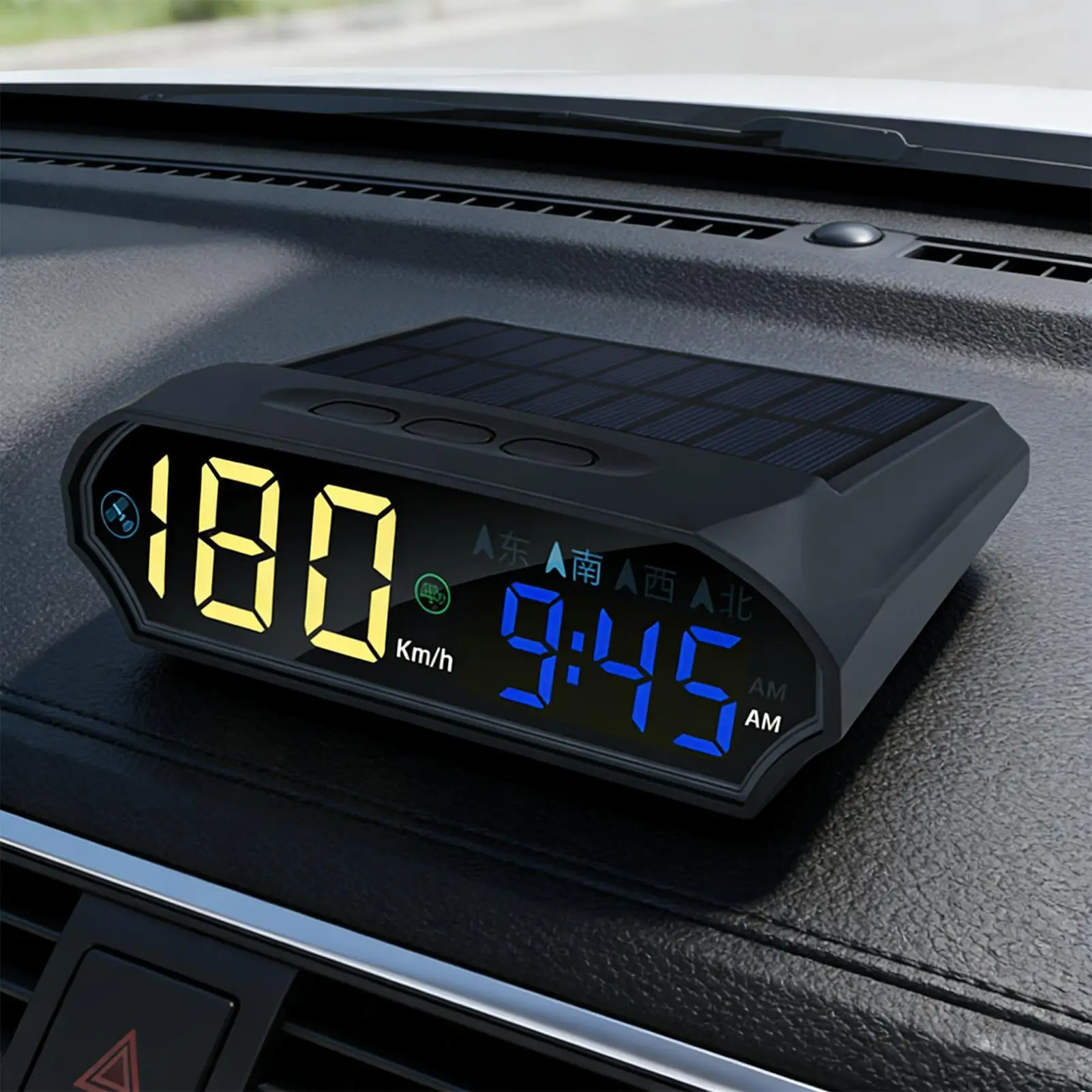 Solar-Powered Heads Up Speedometer With Ambient Lighting Car-mounted Speed ​​and Time Announcement Auto Digital Speedometers