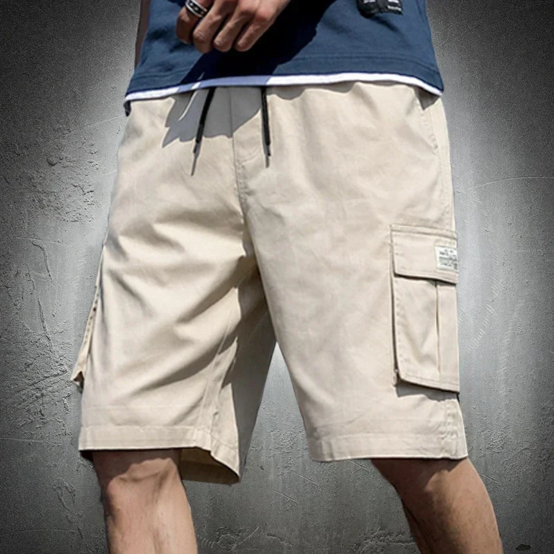 Mens Shorts Summer Cargo Shorts Fashion Knee Length Drawstring Men Shorts Cotton Khaki Work Bermudas Masculina Plus Size 7XL