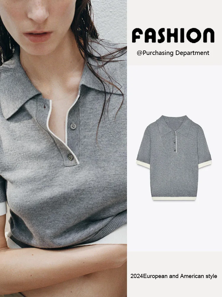 

Новая весенняя женская вязаная повседневная кофта с воротником, универсальная, для работы, стандартной длины, из 100% материала