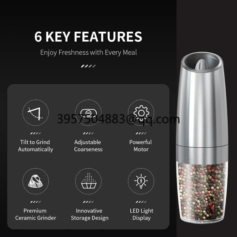 Rechargeable electric pepper grinder stainless steel automatic black pepper mill