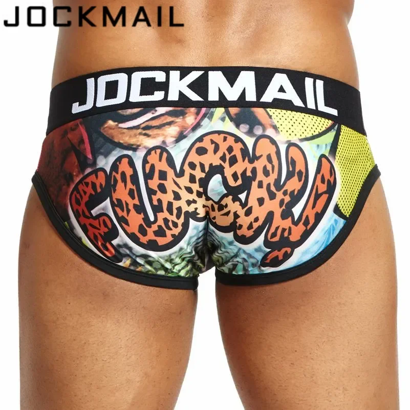 Jockmail Gay Sexy Men Underwear Lingerie Cartoon Print Briefs Sissy Homme Calzoncillos Hombre Slip Low Waist Ice Silk Breathable