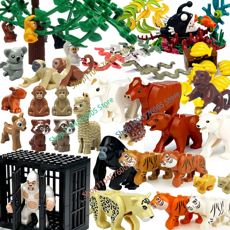 Conjunto de Blocos de Construção de Animais Selvagens MOC, Macaco, Vaca, Urso, Orangotango, Leopardo, Cobra, Camelo, Mini Modelo DIY Compatível com Blocos, Brinquedo Infantil T19