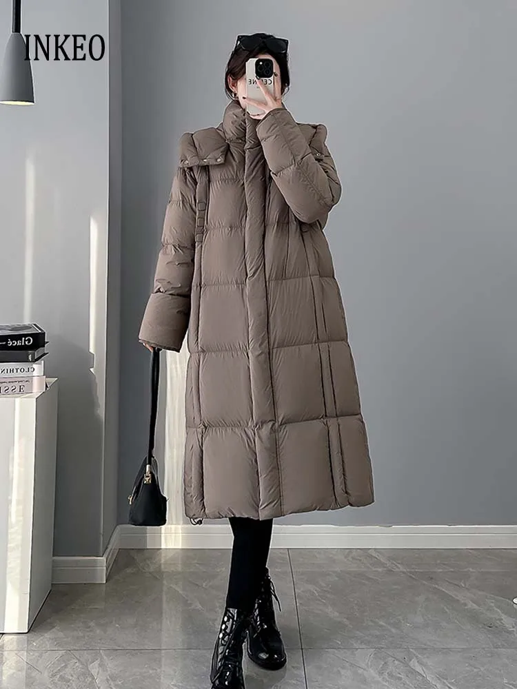 Luxury Solid color Long down jacket for women Warm 2024 Winter Elegant Hooded turtleneck puffer coat Female High quality DJ022