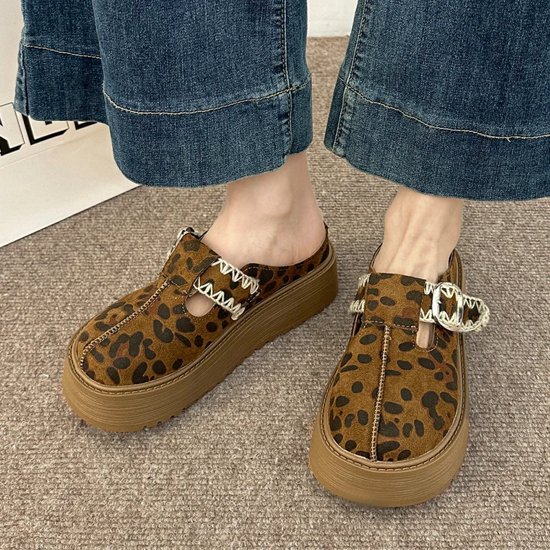 

Women Platform Leopard Slippers Flats Mules Shoes 2026 Spring Trend Sneaker Casual Slingback Sport Shoes Walking Flip Flops Lady
