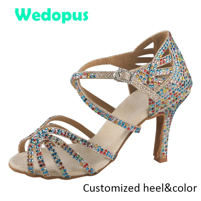 

Wedopus Ladies Various Sparkling Glitter Customized Heel Diamante Latin Shoes Salsa Shoes Ballroom Dance Shoes Sandals