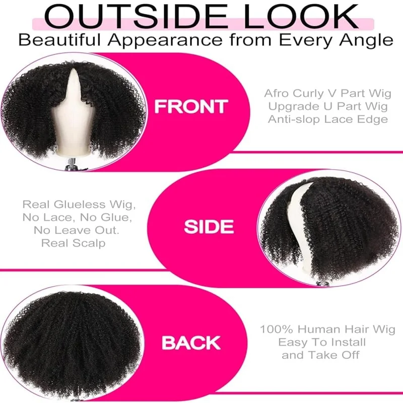 الخامس جزء الباروكات شعر الإنسان مجعد 220 الكثافة مشبك شعر الإنسان في جزء V شعر مستعار ترقية الطبيعية الخامس جزء خصلات الشعر المستعار الإنسان للنساء