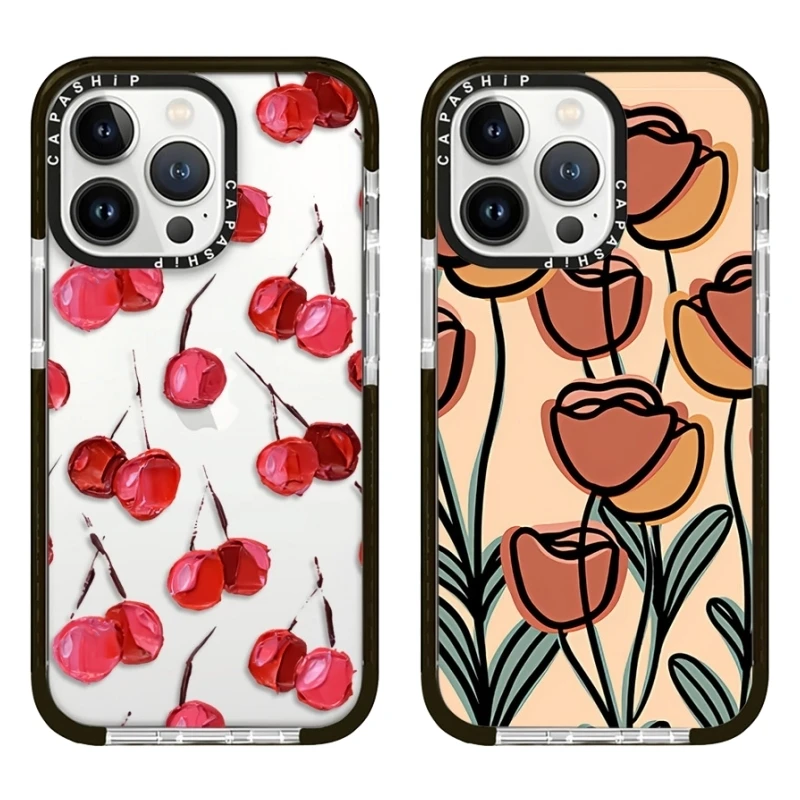 Red Cherry Multi-color Tulip Case For iPhone 16 15 14 13 12 11 Pro X XS XR Max 7 8 Plus SE 2022 Soft TPU Shockproof Back Cover