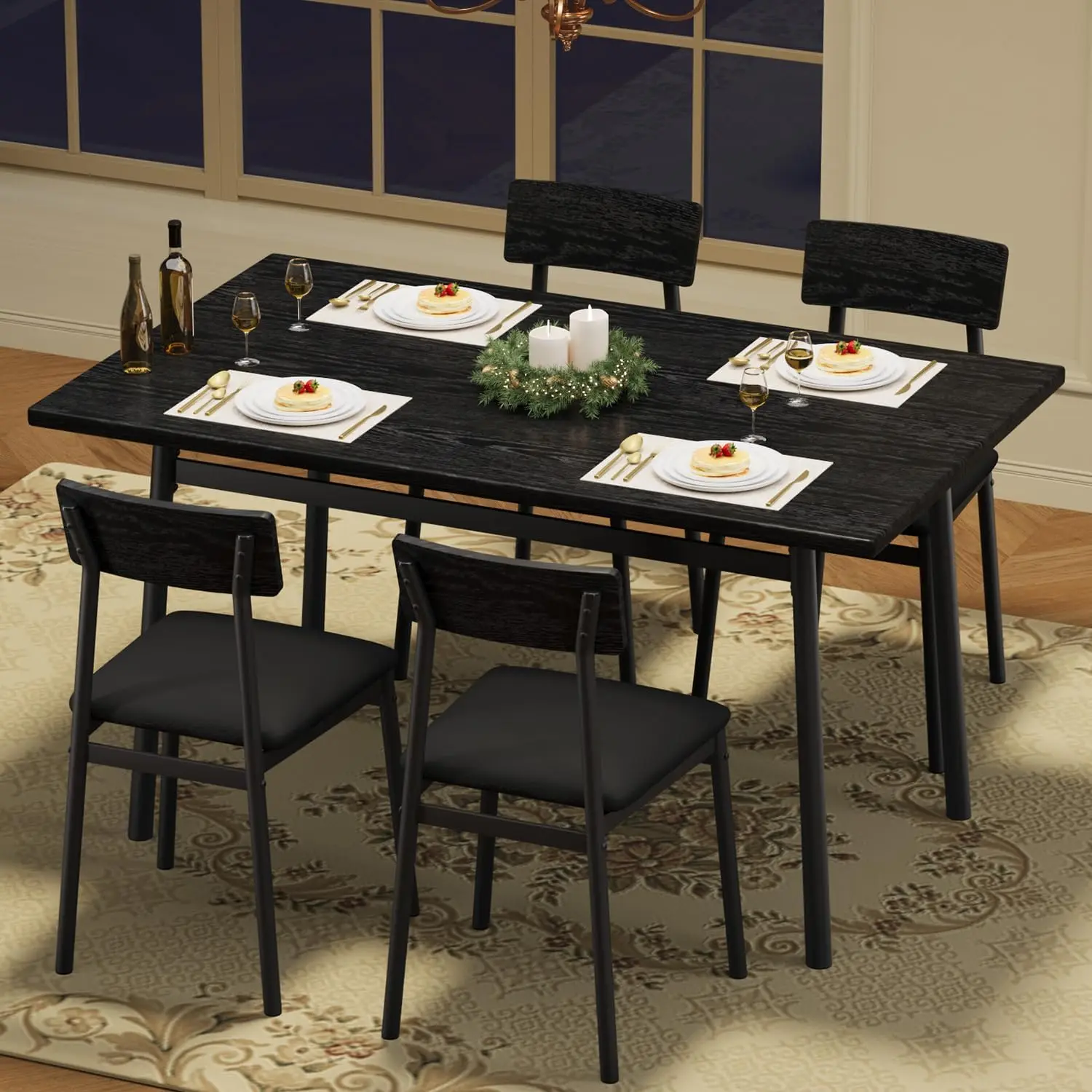 Modern Modern Farmhouse Dining Table Set for 4 with Upholstered Chairs, Industrial Rectangular Wood Dining Table with Metal Frame, Home Kitchen Dining Room Furniture - Aliexpress Deal