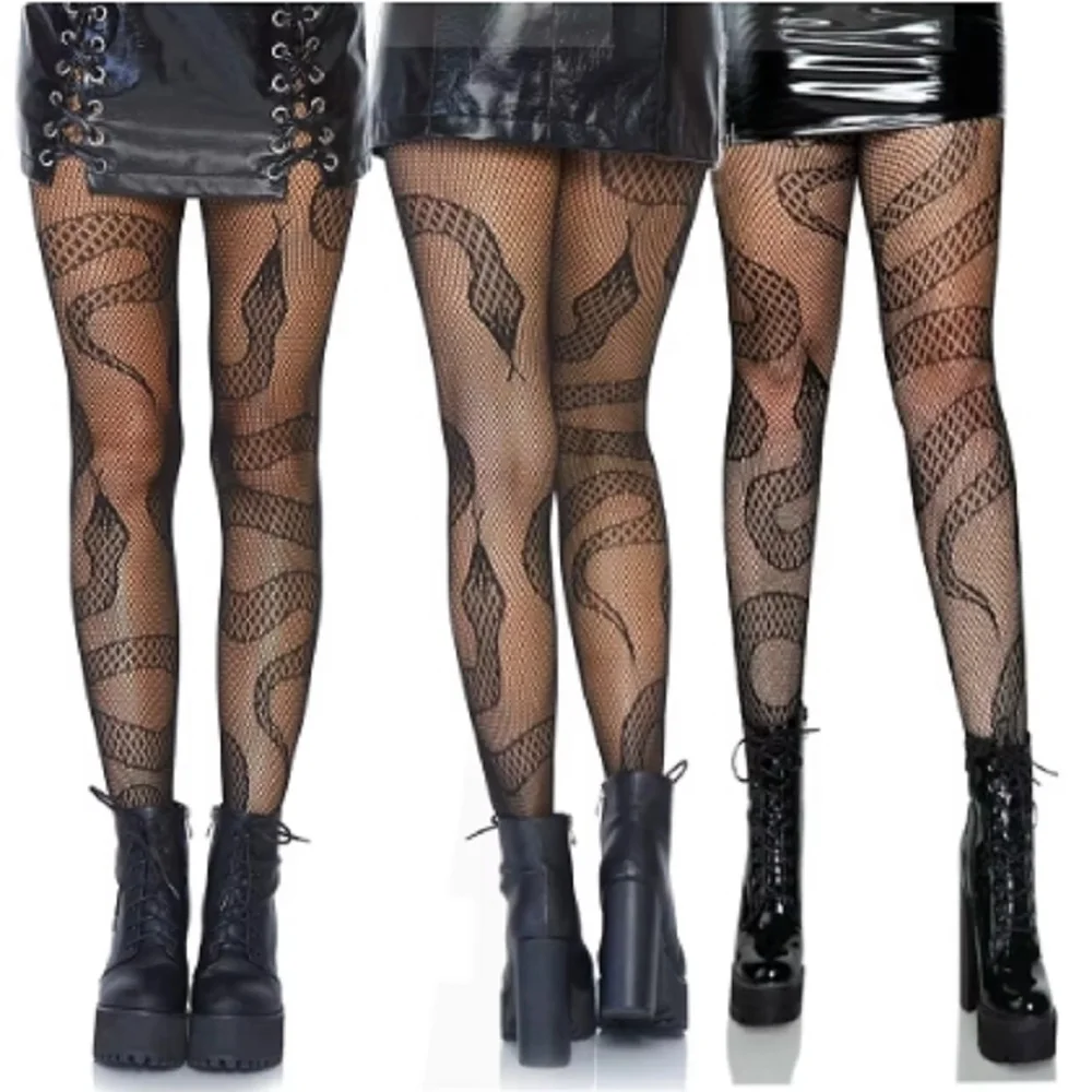 Snake Tights Women Anime Pantyhose Black Mesh Fishnet Stockings Sexy Harajuku Hosiery Large Lolita G Tights Gothic Clothes 1pair