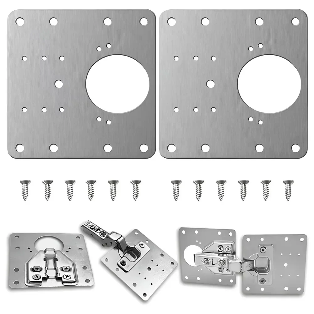 Hinge Repair Plate Stainless Steel Cabinet Hinge Fixing Plate Bracket Kit with Mounting Screws Door Hardware