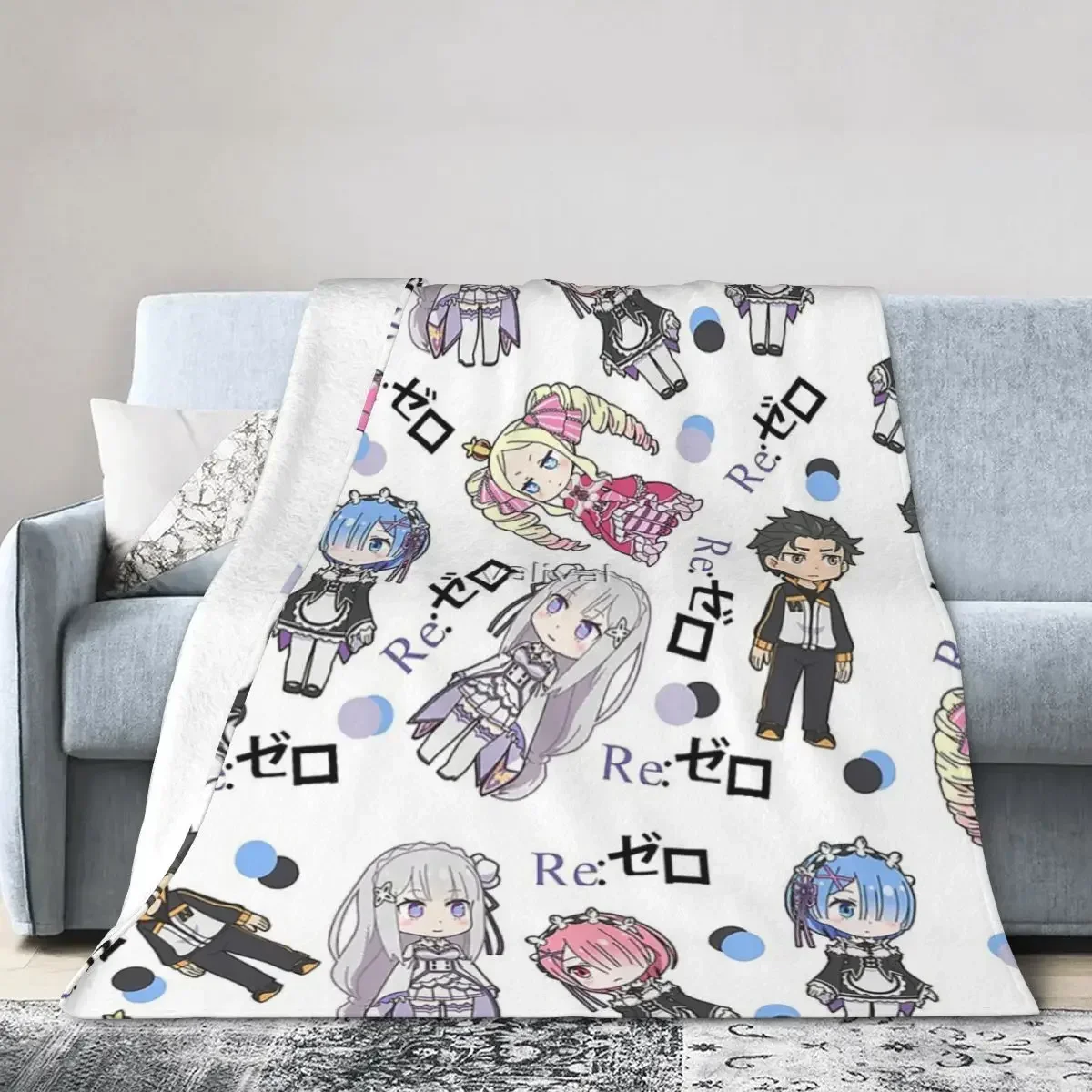 ReZero Anime Chibi Design Blanket Soft Warm Flannel Throw Blanket Bedspread for Bed Living room Picnic Travel Home Couch