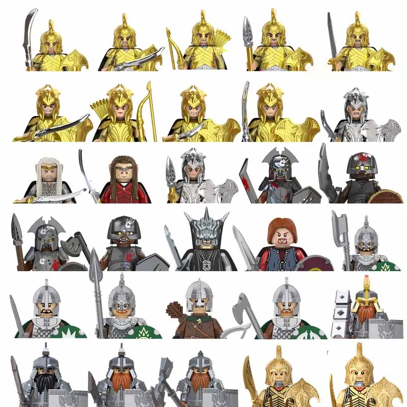 3 uds elfo Medieval Rohan soldados guardia ejército Lotr muñecas de acción Mini montaje de bloques de construcción bloques de construcción MOC regalo para niños