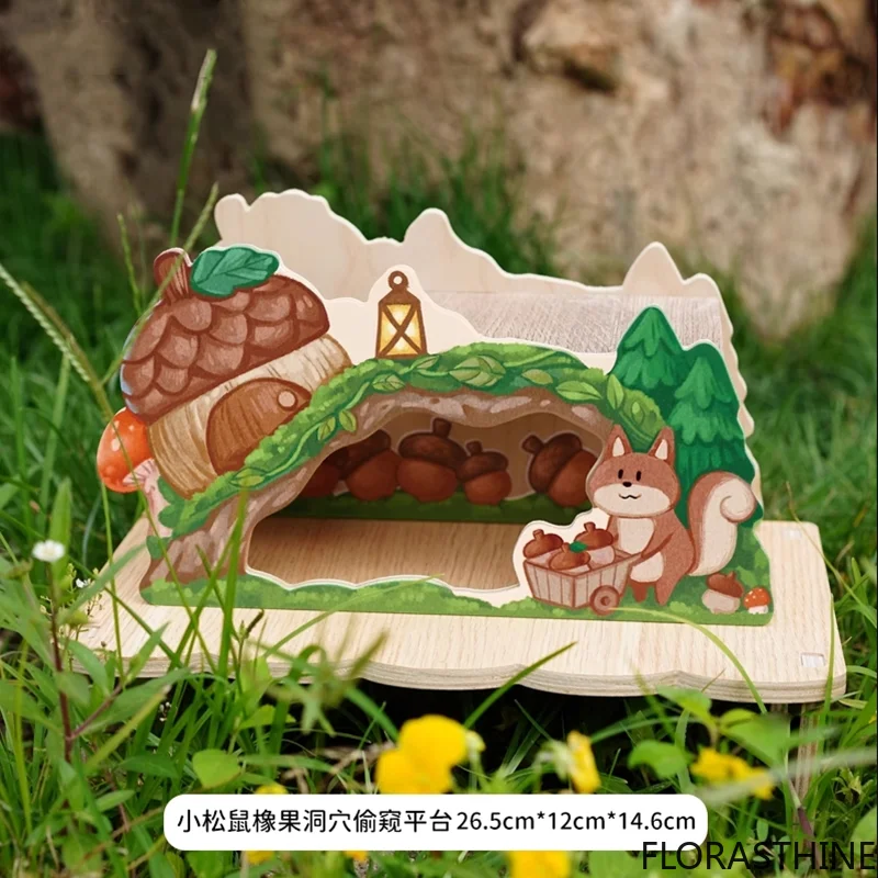 Squirrel Forest Series Wooden Hamster House Small Animal Cage Landscaping Rat Supplies Accessories Chipmunk Dwarf Mouse House
