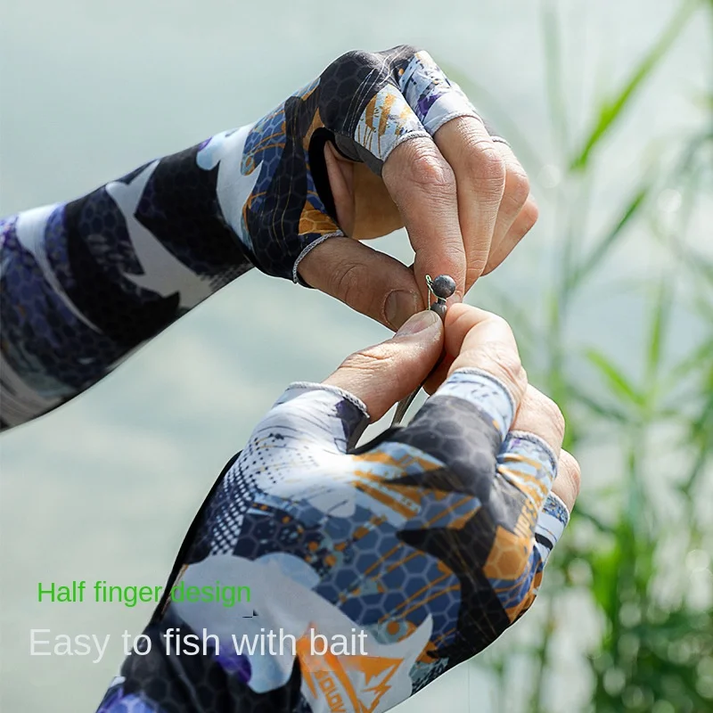 Sun-proof Ice Arm Sleeves for Men, Summer Fishing Gloves, Outdoor Arm Protector, Anti-UV Palm Hollow Half Finger Gloves, UPF50 +