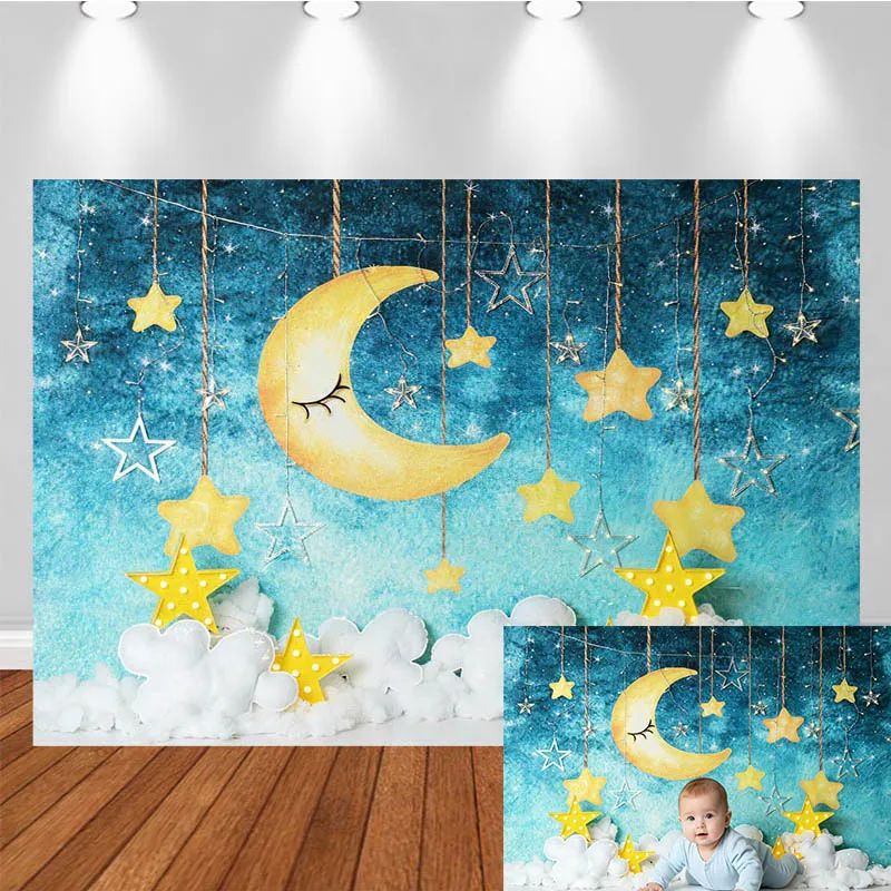 LS Photography Backdrop Moon Star Cloud Night Sky Decor Birthday Cake Smash Baby Shower Kids Portrait Photo Background Studio