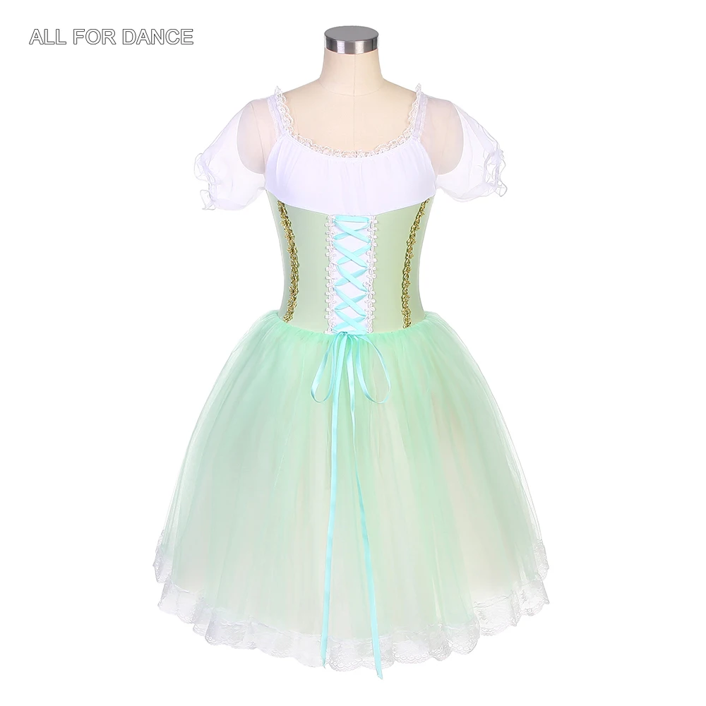 

21021 Pale Green Romantic Tutu Skirt Short Sleeve Ballerina Dress Velvet Leotard Bodice with Attached Soft Tulle Puffy Tutus